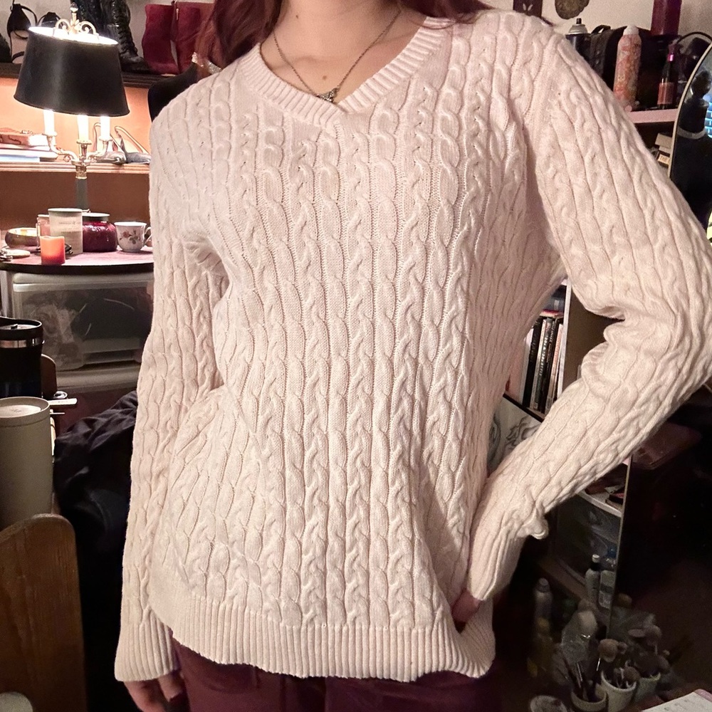 Light pink knit v neck sweater 1x